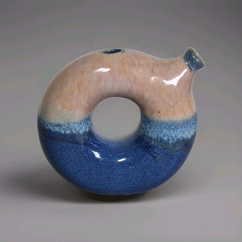 Ceramic Donut Round MCM Vase Reactive Blue Peach Glaze